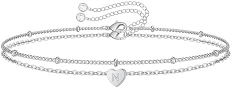 TINGN Gold Silber Herz Armband Damen, 14K Gold/Weißgold Vergoldet Buchstaben Armband Mädchen Herz Armbänder Schmuck Damen Jubiläum Geschenk Geburtstag Geschenke für Sie Frauen Freundin Mädchen