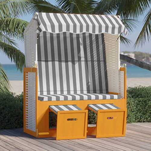 Generisch Strandstuhl Verstellbare Rückenlehne XXL für 2 Personen Gartenliege Deckchair PE Geflecht Strandstühle Rattan Garten Wintergarten Terrasse Grau und Weiß