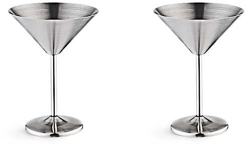 Junguluy 2 copas de acero inoxidable para cócteles, base alta, irrompible, metal, color plateado