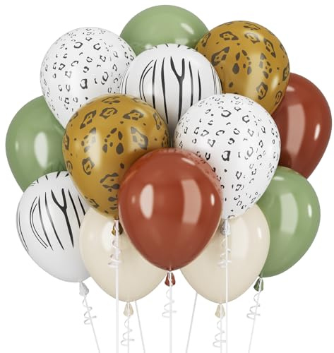 Luftballons Grün Beige Weiß Ballons Salbei Grüner Kaffee Luftballon Tierdruck für Dschungel Safari-Löwe Geburtstag Party Dekorationen 12ZOLL Grün Weiß Helium Latex Ballon Babyparty Dekor