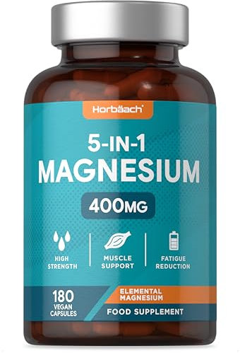 Magnesium Complex 400mg | Magnesium Komplett 5 i 1 | Kosttillskott på Magnesium Bisglycinate, Magnesium Glycinate och Magnesium Citrate | 180 Veganska Kapslar | av Horbaach