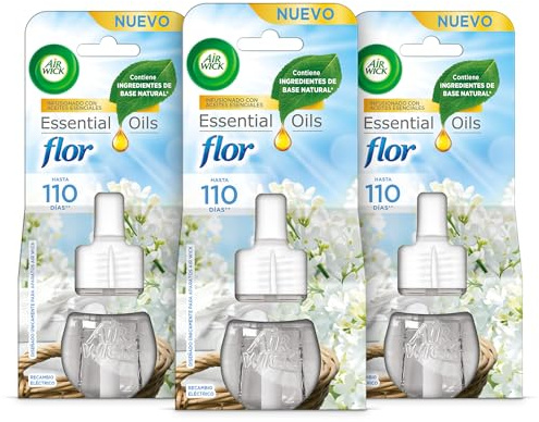 Air Wick Eléctrico - Pack 3 Recambios de Ambientador Eléctrico, Esencia Para Casa Con Aroma a Flor Ropa Limpia