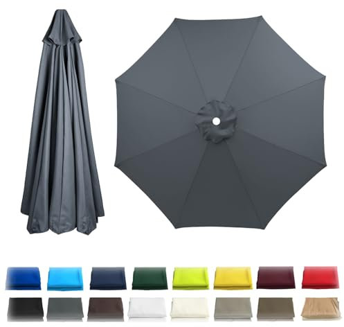 Sonnenschirm Ersatzbezug 8 Rippen,Ampelschirm Bezug,Anti-Ultraviolett Regenschirm Ersatz Stoff,Marktschirm Ersatzbespannung für Balkon,Garten,Pool,Strand,230/270/300cm(Grau,3.0m)