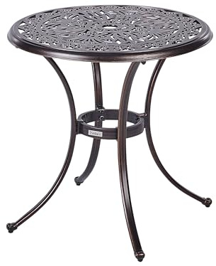 Beliani Französischer Balkontisch Aluminium braun rund 68 cm mit Sonnenschirmloch Andalo