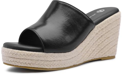 festooning Womens Wedge Platform Espadrille Slide Sandals Slip On Open Toe High Heels Casual Summer Shoes
