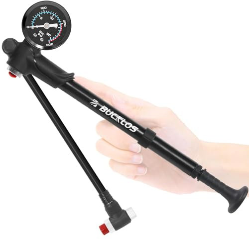 BUCKLOS Bike Shock Pump for Air Front Fork and Rear Suspension Air Shocks BikeTire Pump High Pressure 300 Psi Max for Mountain, Road Bikes and Motorcycle with Gauge Schrader Valve Bicycle Tool