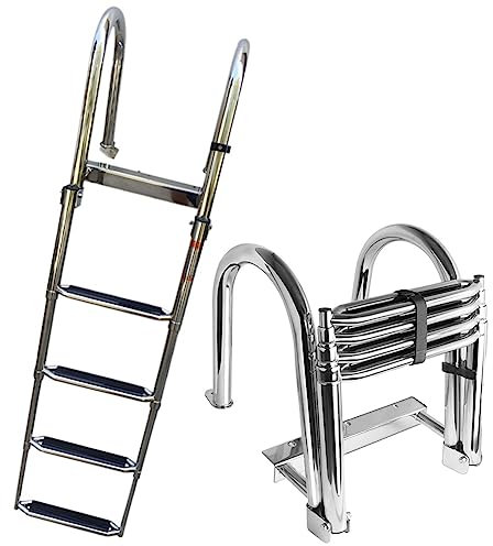 XFQZJG Échelle de Piscine Hors Sol extérieure Charge 200 kg, 4 marches antidérapantes pour piscines, échelles de Bateau Pliables Amovibles, échelle de Ponton en Acier Inoxydable Robuste