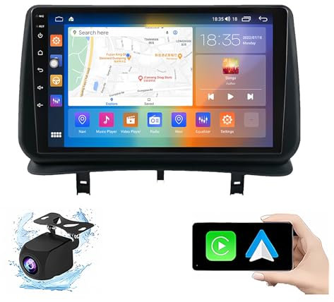 Autoradio Android 13 Double Din con radio 10 Touchscreen per Renault Clio 3 2005-2014 con Carplay, GPS Radio Stereo, telecamera di backup AHD, comandi al volante, radio FM/Bluetooth/USB (P1 (1G+16G))