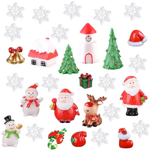 BDSHUNBF 30 Pcs Miniature Ornament Kits, Mini Christmas Ornaments, Christmas Resin Ornament, Figurines Santa Claus Christmas Tree, Christmas Tableware Assorted Snowman, Santa, Reindeer, Snowflake