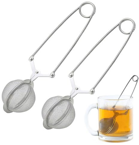 2 Stück Teezange für Losen Tee, Teezangen aus Rostfreiem Edelstahl, Tee Ei Sieb, Teeei In Kugelform aus Rostfreiem Edelstahl, Tea Infuser,Siebzange für Teeliebhaber (4.5×16cm)