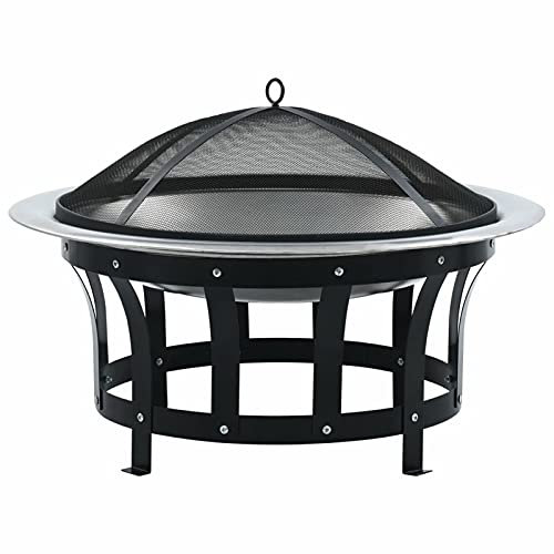 ShGaxin Brasero de jardin avec grille en acier inoxydable 76 cm, barbecue au carbone, fumoir barbecue, barbecue au carbone et le?a, grille de barbecue