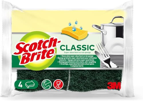 Scotch-Brite Spugna Abrasiva Salvadita Classic – Confezione da 4 Pezzi – In Cellulosa Super Assorbente – Per Uso Intensivo in Cucina e Pulizie Difficili
