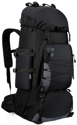Kabxhueo Wanderrucksack 80L - 90L Wasserdichter Trekkingrucksack Für Herren Damen Reiserucksack Outdoor Wandern Rucksack Backpacker Rucksack Für Wandern Bergsteigen Camping Reisen Sport,Schwarz