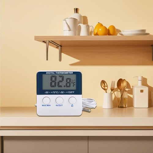 ReachMall Indoor Outdoor Thermometer Hygrometer, LCD Digital Fridge Freezer Thermometer Monitor, Wireless Temperature And Humidity Monitor