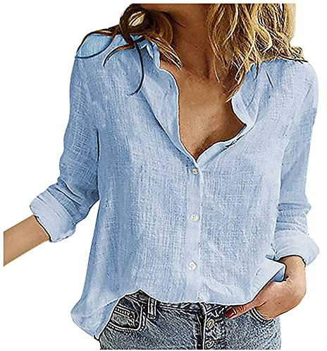 Camicia di Lino Donna Curvy Manica Lunga Camicette Taglie Forti Vintage Blusa Estiva Offerte T Shirt Fantasia Casual Camicie Elegante Boho Top Primavera 2025 con Bottoni Camice Cotone E Lino Leggera