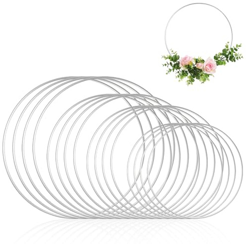 BTBHIHO 16 Stück Metallringe Drahtringe,DIY Metallring& Floristikdekoration,10/15/20/25 cm Metall Ringe Hoops für Traumfänger für Tischdekoration,Desserttischdekoration