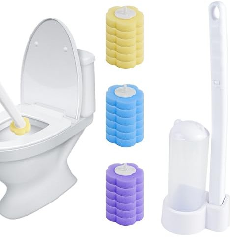 1 Disposable Toilet Brush & Wand Kit (White brush, 3 Scents,18PCS Heads) | Hygienic Cleaning System for Toilet, Sink, Bathtub, Wash Basin - Includes 18PCS Replacement Brush Heads