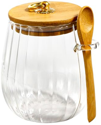 Bliceon Glass Storage Jars with Lids and Spoon, 650 Ml Round Coffee Jar, Storage Jars for Kitchen, Sugar, Salt Container, Tea, Coffee Bean Storages