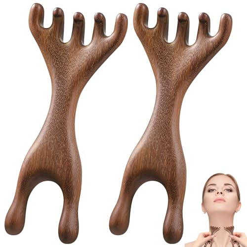 2Pcs Meridian Comb Fivetouch Therapy Comb Sandalwood Massage Claws Guas Sha wood therapy Tools ergonomic for Head Face Eye Nose Massager Brush Relaxation Wellness