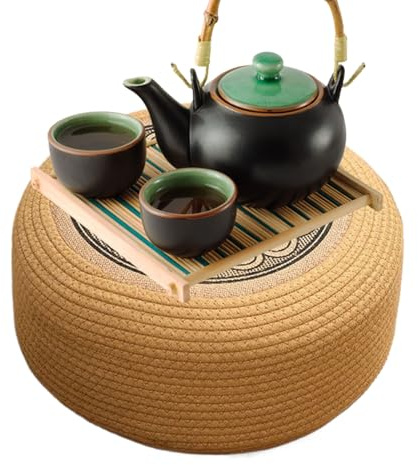 Ottoman-Pouf für den Außenbereich, rund, gewebte Poufs und Ottomane – Tatami-Bodenkissen für Zuhause, Garten, Küste, Wohnzimmer, Veranda, Außenterrasse, Pool-Sitzgelegenheit