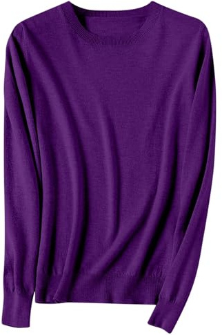 Womens Sweaters Ladies Jumper Knitted Solid Colour Ladies Tops Long Sleeve Round Neck Pullover Stretchy Tunic Blouses Fall Winter Clothes Dressy Comfort Hiking Casual Streetwear