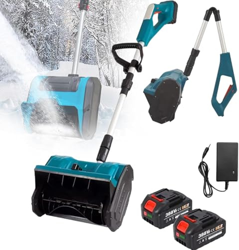 Spazzaneve Senza Fili,Spazzaneve Elettrico Pieghevole,con direzione Regolabile e Asta telescopica,Spazzaneve a Batteria con 2 batterie,per Strade Scolastiche e vialetti