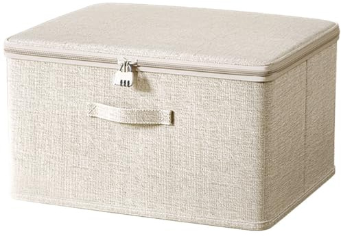 RawWeFactic Lockable Storage Box, Collapsible Storage Box with Lid, Fabric Box with Lid, for Clothes, Jeans,T-shirts, Quilts, Sweater (Beige, 40 x 30 x 21 cm)