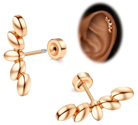 Morfetto Helix Piercings Chirurgenstahl Gold/Silver 16G - Flatback Medizinische Ohrstecker Hypoallergen 14K Vergoldet Chirurgenstahl Ohrringe Labret Tragus Conch Knorpel Piercing Ohr für Damen