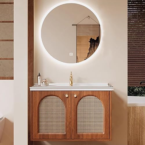 ZKBDBWTR Lavabo Bagno con Mobile con Lavandino e Dettagli in Rattan – Mobile Bagno Sottolavabo in Rovere con Cassetti per Bagni Moderni o Vintage(60cm/23.6in)