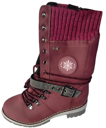 Generisch 2026 Womens Snow Boots Heavy Duty Outdoor Thermal Winter Boots Mid Calf Warm Boots, red, 6 UK