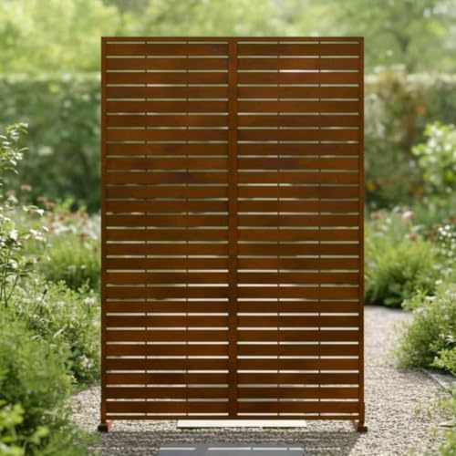 Nicoman Outdoor Privacy Screen Panel, Decorative Metal Garden Divider, Geometric Pattern, Freestanding Room Partition for Patio, Deck, Backyard (Rust - Slat, 180 x 90 cm)
