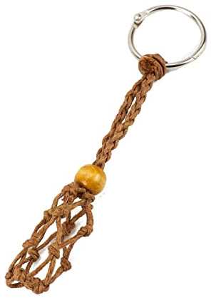 budebuse Cordon Porte-clés Pierre Vide Porte-clé Porte-clé Cristal Porte-clé Ornement Suspendu Cage pour Cristaux avec Perle en Bois Porte-clés à la Mode