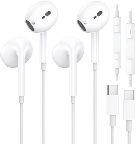 2 Pack Écouteurs Filaires USB C pour iPhone 17/16/15, Intra-Auriculaires avec Micro Intégrés et Contrôle du Volume, Écouteurs Stéréo Hi-FI Antibruit Compatibles avec Galaxy S25 S24 S23 S22 S21 Ultra
