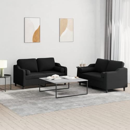 Mandloder 2-TLG. Sofagarnitur, Schwarz Stoff, Modernes Design, Robuster Rahmen, Bequeme Polsterung, für Wohnzimmer, 120/140cm, mit Rollkissen