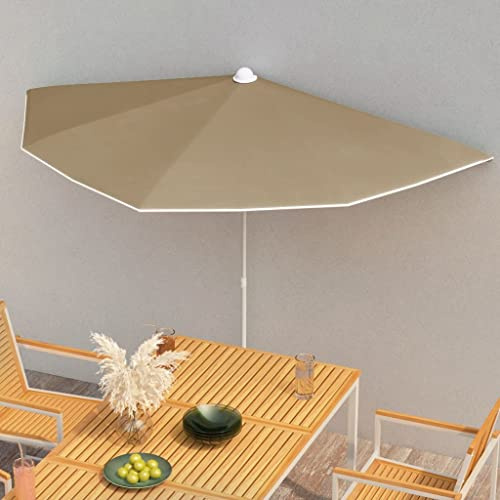Halb-Sonnenschirm 180x90 cm Taupe, robuster Balkonschirm mit 28mm Stahlmast & UV-beständigem Polyester Schattentuch, idealer Terrassen-Sonnenschutz für Outdoor Garten