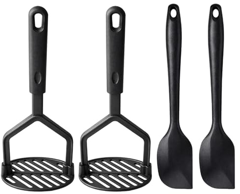Potato Mashers Set, Silicone Potato Masher with Ergonomic Handles, Mash Potato Masher for Non Stick Pans, Efficient Food Preparation Tools, Dual Pack Kitchen Utensils with Scrapers