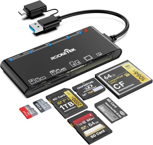 Quanlex 7 IN 1 Speicherkartenlesegerät mit USB C Adapter, 5Gbps SD Kartenleser für SD SDXC SDHC CF CFI TF XD Micro SD MS MMC UHS-I Karten, kompatibel mit Windows Linux Mac OS Android