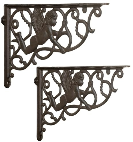 Moritz Regalträger Gusseisen 18 x 27,5 cm braun – Regalwinkel Set | Konsole im Landhausstil für Bücher, Bilder, Pflanzen und Deko, Bohrlöcher vorhanden