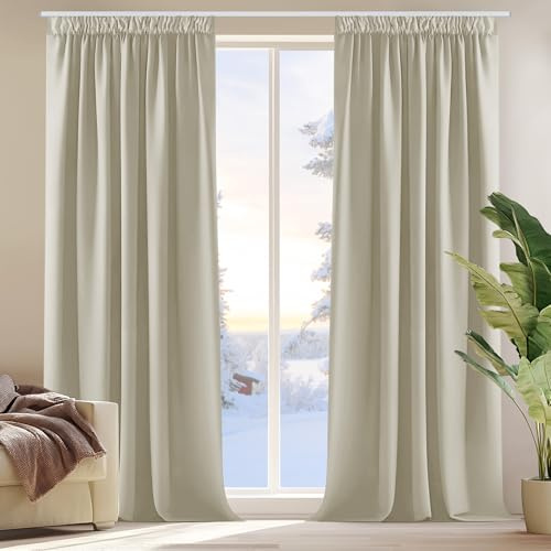 Deconovo Gardinen mit Kräuselband Verdunkelnd Blickdicht Vorhänge Creme | 2er Set, H 240 x B 140 cm, Hitzeschutz, Schlafzimmer Gardinen, für Schlafzimmer, Thermal Curtains, UV-schutz, Übergardinen