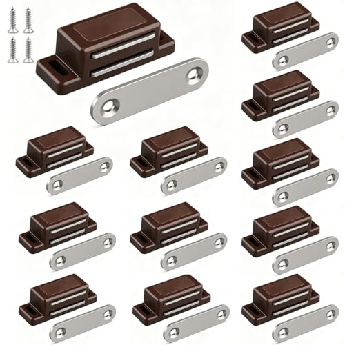 QEDT Cabinet Magnetic Latch - 12 Pack Brown Cabinet Door Magnets Catch for Closure Cupboards Drawers Kitchen Bathroom and Shutters