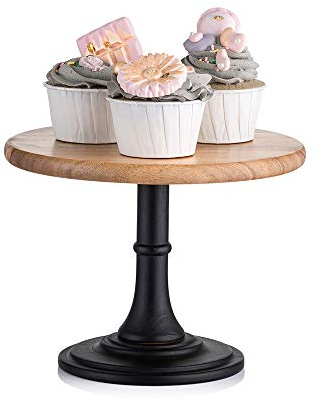 Nuptio Alzata per Torte Rustica in Legno: Alzata per Cupcake Nera Rotonda Espositori per Torte di Compleanno Matrimoni Piedistallo Torte da Tè Pomeridiane per Cupcake Tavolo da Dessert, 21cm