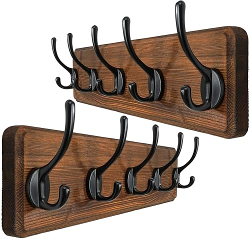 WEBI Coat Rack Wall Mount,Coat Hooks Wall Mounted,16 Hole to Hole,Rustic Large Coat Hanger Wall Hook Rack,5 Hooks for Hanging Coats,Hats,Jacket,Clothes,2 Packs