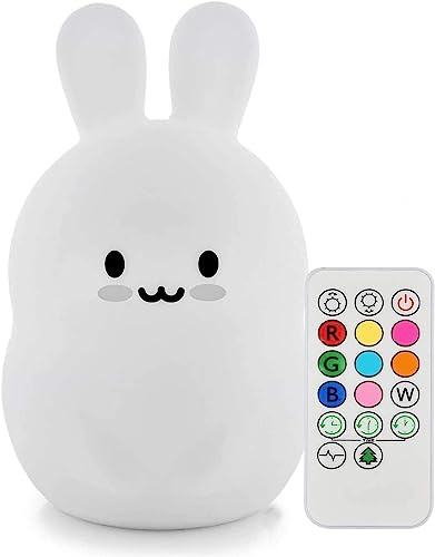 Tekemai Veilleuse Enfant, lampe de chevet en silicone doux portable multicolore avec contrôle du robinet, éclairage led rechargeable USB cadeau de chambre à coucher/enfant - Lapin