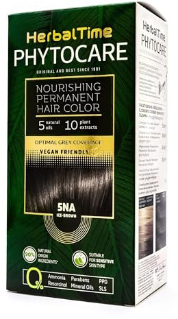 Herbal Time Phytocare Tinte Permanente para el Cabello Color Marrón Frio 5NA | Kit Tinte Natural Pelo Profesional | Nutre y Protege Tu Cabello | Sin Amoníaco, PPD y SLS | 124.5 ml
