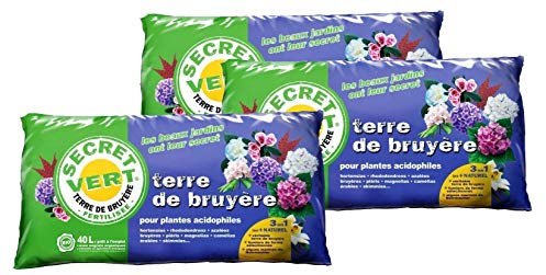 Secret Vert Terre de bruyère Bio pour Plantes acidophiles 40 litres Lot de 3