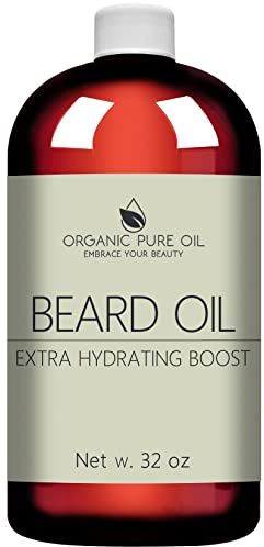 Unscented Beard Oil - Natural, Non-GMO, Facial Hair Hydrating & Conditioning Oil Blend - 32 oz - Bulk Sized, Promoting Growth and Silky Smooth Hair - Jojoba, Argan & More
