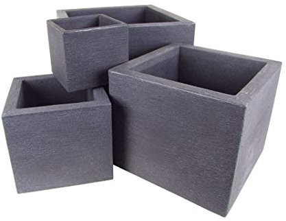 Spetebo Lot de 4 pots de fleurs cubiques - Anthracite - 4 x XXL - En plastique - Bac à fleurs carré - Escalier en spirale