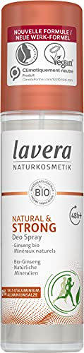 lavera Deo Spray Natural & Strong - 0% sels d' aluminium - vegan - Protection déodorante fiable 48h - cosmétiques naturels certifiés - ginseng bio et de minéraux naturels - formule avec alcool-75 ml