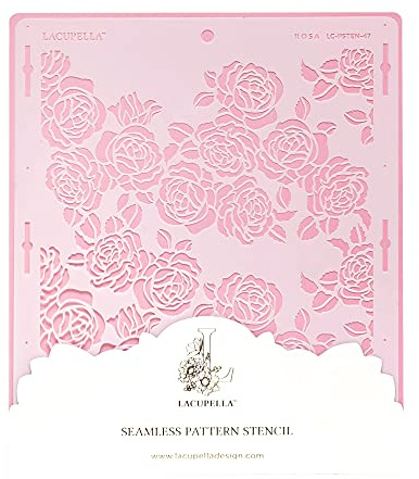 Lacupella Rose Cake Stencil - Seamless Delicate Pattern for Decorating Tall Double Barrel Cake to Use with Buttercream, Royal Icing, Ganache, Paint, Airbrush (ROSA)