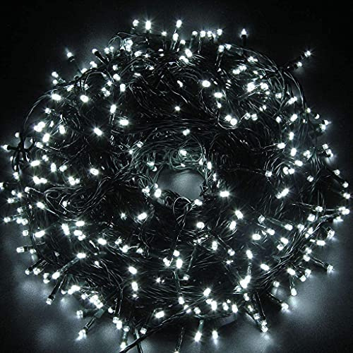 SHATCHI 500 LEDs Fairy String Lights Cool White Indoor/Outdoor Christmas Tree/Home/Party/Wedding/Garden Decorations Green Cable 8 Modes Mains Powered Memory Auto Timer